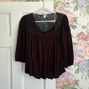 Anthropologie Black Blouse with Lace Detail